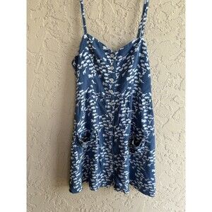 Forever 21 Women’s Animal Print Giraffe Elephant Blue Dress Button Up Spaghetti